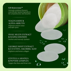 Jiyu Korean Skincare Anti-Aging, Dark Spot & Wrinkle Minimizing Toner Pads with Snail Mucin, Centella Asiatica, Niacinamide, Peptide Complex - 100 Ct.