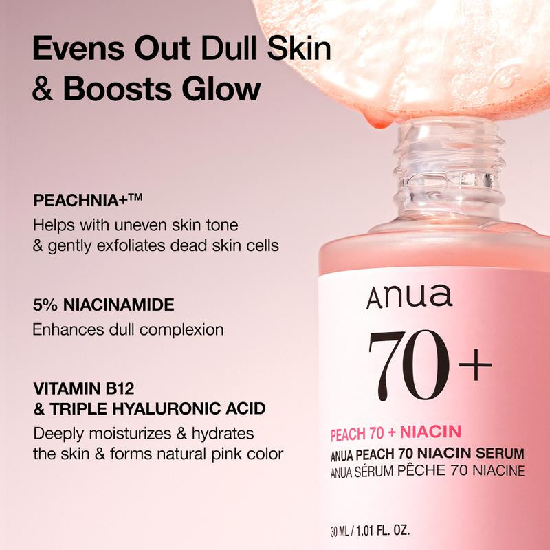 [Anua Official Shop] Peach 70 Niacinamide Serum for Brightening 1.01 Fl. Oz. (30Ml) ｜Pink Serum for Radiant&Smooth, Korean Skincare, Niacinamide Serum