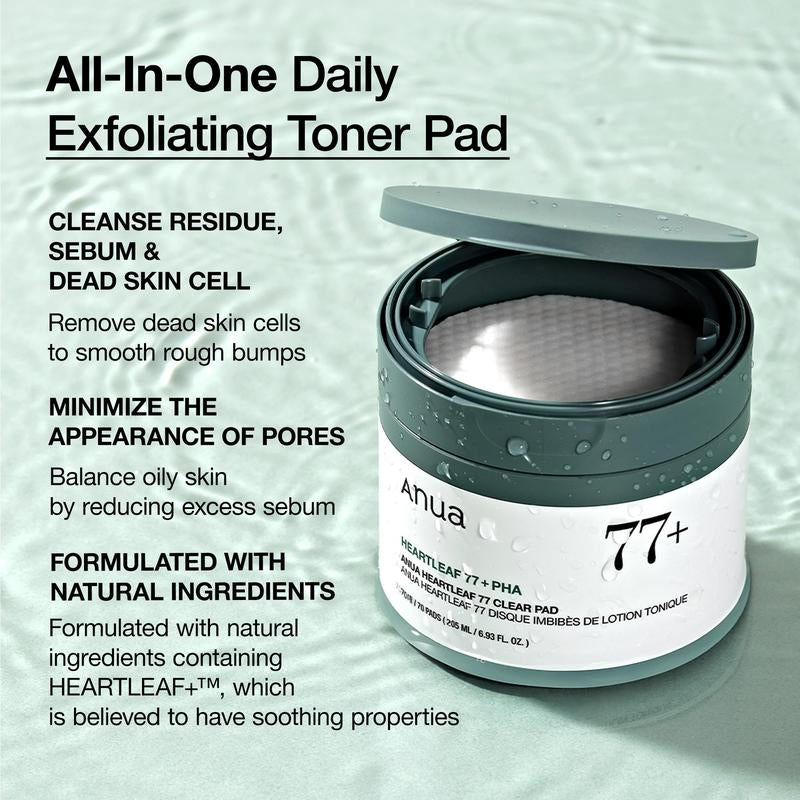 [Anua Official Shop] Heartleaf 77 Toner Pad 70 Sheets with PHA 6.93 Fl.Oz. (205Ml)｜Non-Comedogenic, Mild, Korean Skincare, Skincare Comfort, Smooth Exfoliate, Daily, Gentle, Soothing