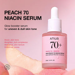 [Anua Official Shop] Peach 70 Niacinamide Serum for Brightening 1.01 Fl. Oz. (30Ml) ｜Pink Serum for Radiant&Smooth, Korean Skincare, Niacinamide Serum