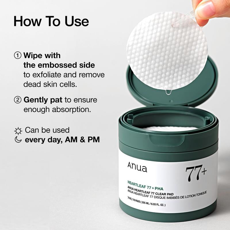 [Anua Official Shop] Heartleaf 77 Toner Pad 70 Sheets with PHA 6.93 Fl.Oz. (205Ml)｜Non-Comedogenic, Mild, Korean Skincare, Skincare Comfort, Smooth Exfoliate, Daily, Gentle, Soothing