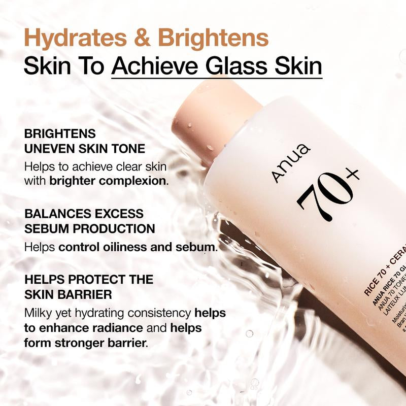 [Anua Official Shop] No.1 Korean Rice 70 Glow Milky Toner (250Ml, 8.45 Fl.Oz.) ｜ Lightweight Milky Toner for Glass Skin ｜Korean Rice Water Bright