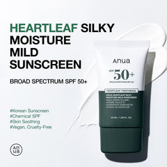 [Anua Official Shop] Heartleaf Silky Moisture Mild Sunscreen 50Ml | Broad Spectrum SPF 50+, Lightweight, Silky Formula, Vegan, Reef-Safe, Skincare Sensitive Hydrating