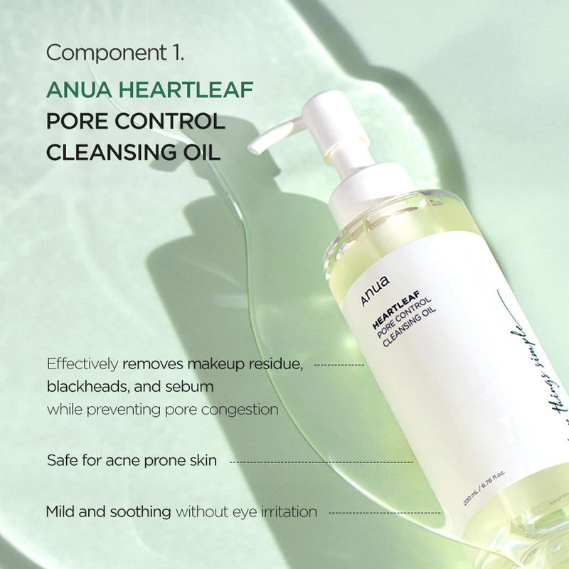 Anua Official Heartleaf Pore Control Cleansing Oil & Quercetinol Cleansing Foam - 100M Viral Double Cleanser Duo for Clear Hydrated Skin Exfoliate Blackheads