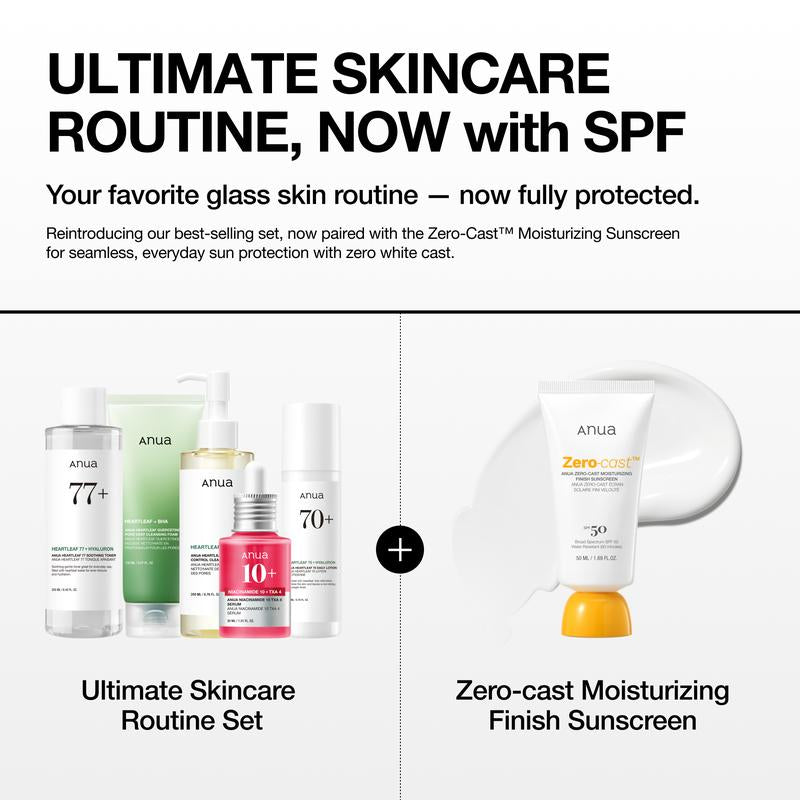 [Anua Official Shop] Ultimate Skincare Routine with SPF Set｜Cleansing Oil + Deep Cleansing Foam +Toner + Discoloration Serum + Moisturizing Lotion + SPF 50, Pore Control, Hydrating, Korean Sunscreen, No White Cast, Glass Skin