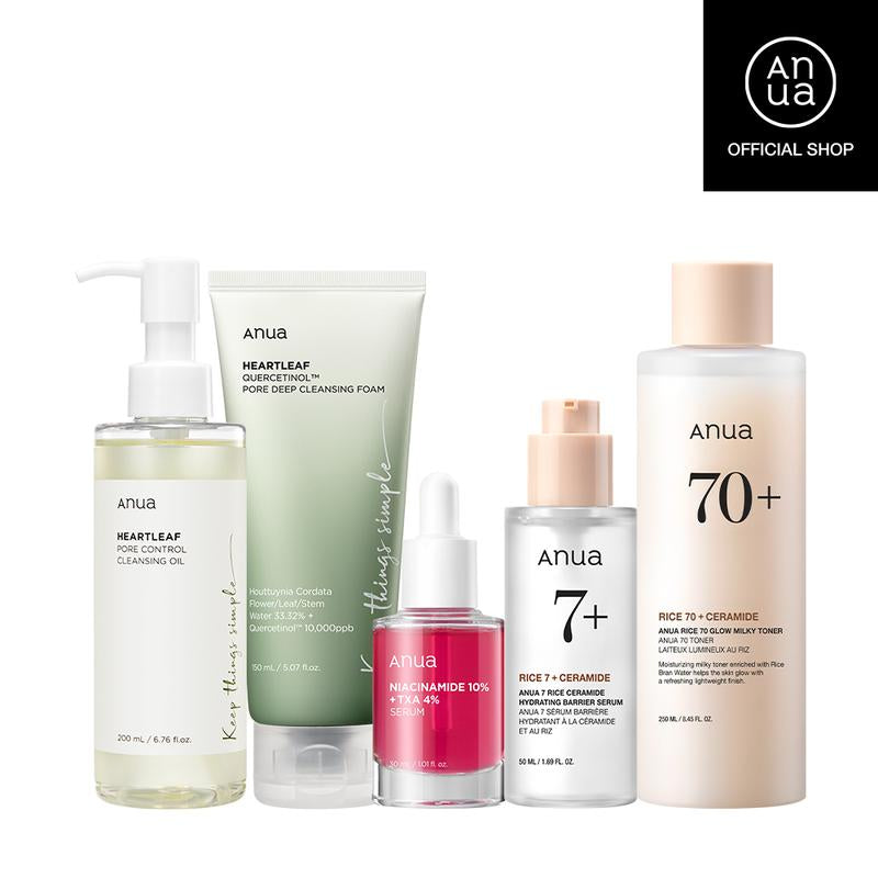 [Anua Official Shop] Glow Atoz Set ｜Skincare with Double Cleansing, Rice Line, and TXA Serum｜Rice Water Bright, Discoloration Serum, Korean Skincare, Glass Skin, Hydrating