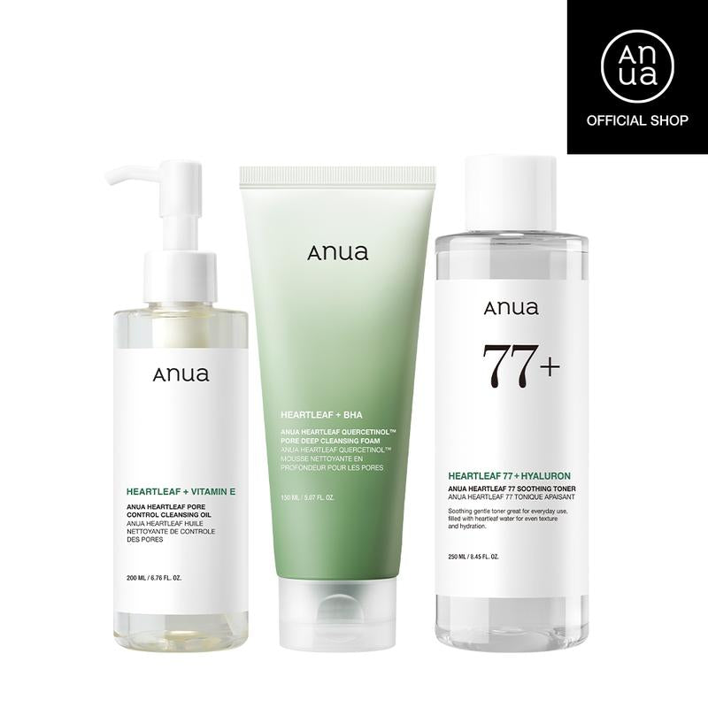 [Anua Official Shop] Anua Essential Trio (Oil Cleanser + Deep Cleansing Foam + Calming Toner)｜Gentle Korean Skincare, Facial Cleanser