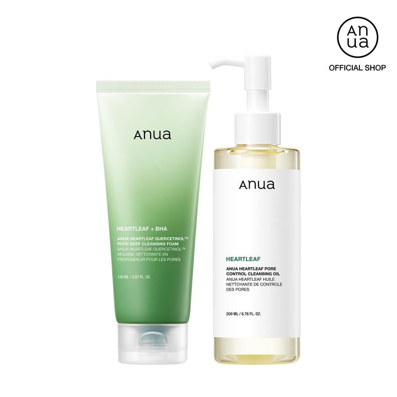 [Anua Official] 100M Viral Double Cleanser Duo | Pore Cleansing Oil & Gentle Exfoliating Cleanser | Korean Skincare Kit for Clear, Hydrated Skin Mild Heartleaf
