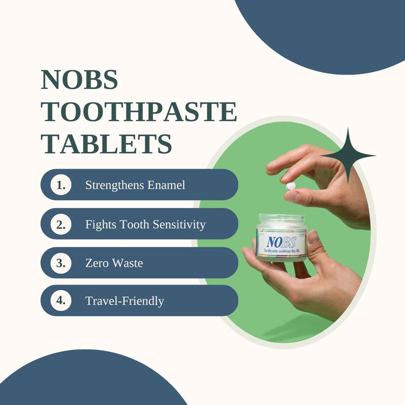 NOBS Toothpaste Tablets - Nano Hydroxyapatite, Fluoride Free, Plastic Free, Eco & Travel Friendly - Remineralize with NHA