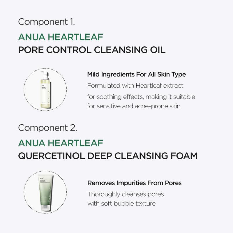[Anua Official Shop] Korean Glass Skin Set (Oil Cleanser + Deep Cleansing Foam + Heartleaf Toner + Pink Serum + Calming Moisturizer)｜Niacinamide Serum, Dark Spot Care, Hyperpigmentation, Hydrating