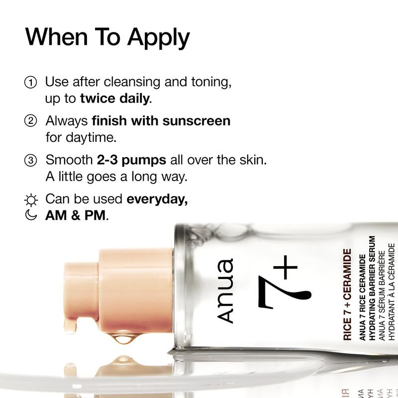[Anua Official Shop] No.1 Korean 7 Rice Ceramide Hydrating Barrier Serum (50Ml, 1.69 Fl.Oz.) ｜ Skin Repair, Hydrate Skincare for Glass Skin, Korean Skin Care