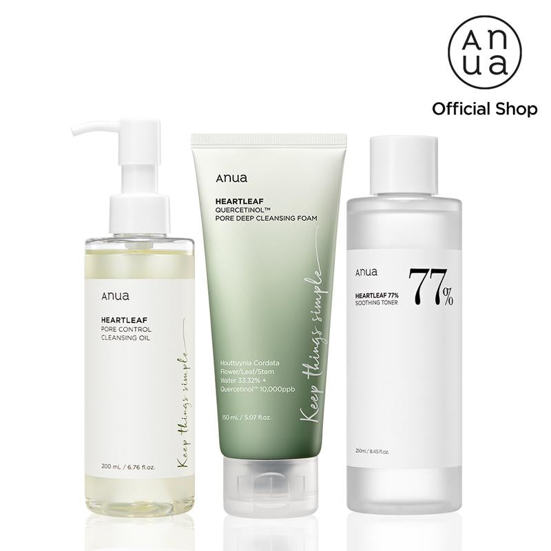 [Anua Official Shop] Anua Essential Trio (Oil Cleanser + Deep Cleansing Foam + Calming Toner)｜Gentle Korean Skincare, Facial Cleanser