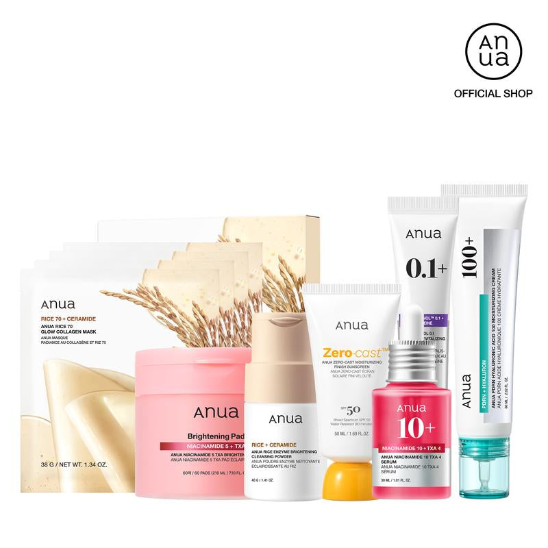 [Anua Official] Glow up in a Week Bundle | Trending All-In-One Spot Care Kit | Includes Cleansers, Serum, Moisturizer, Eye Cream and Facial Sheet Masks | Korean Skincare