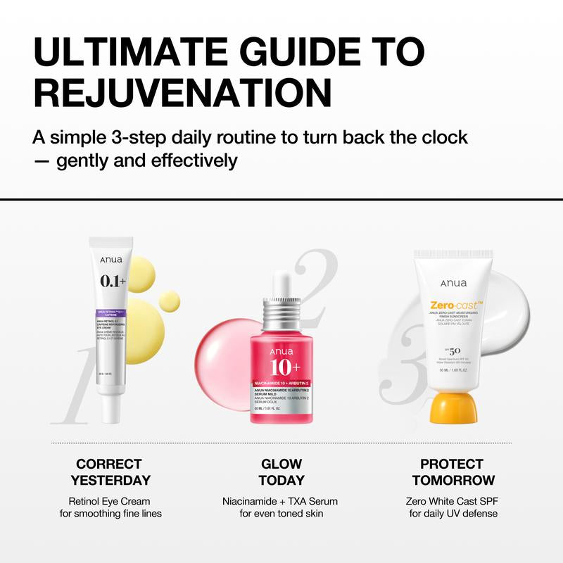 [Anua Official Shop] the Rejuvenation Trio (Retinol Eye Cream + TXA Serum + SPF) | Korean Sunscreen, Spf 50, No White Cast, Dark Spot, Age-Defying, Anti-Aging, Rejuvenate, Wrinkle Care