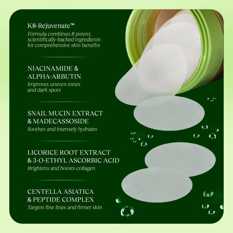 Jiyu Korean Skincare (2-PACK) - Anti-Aging, Dark Spot & Wrinkle Minimizing Toner Pads with Centella Asiatica, Snail Mucin, Niacinamide - 200 Ct.