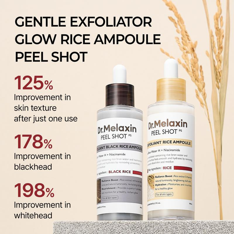 [Dr.Melaxin Official] Peel Shot Glow Rice Ampoule Duo - Serums for Brightening, Exfoliating, and Moisturizing - Suitable for All Skin Types